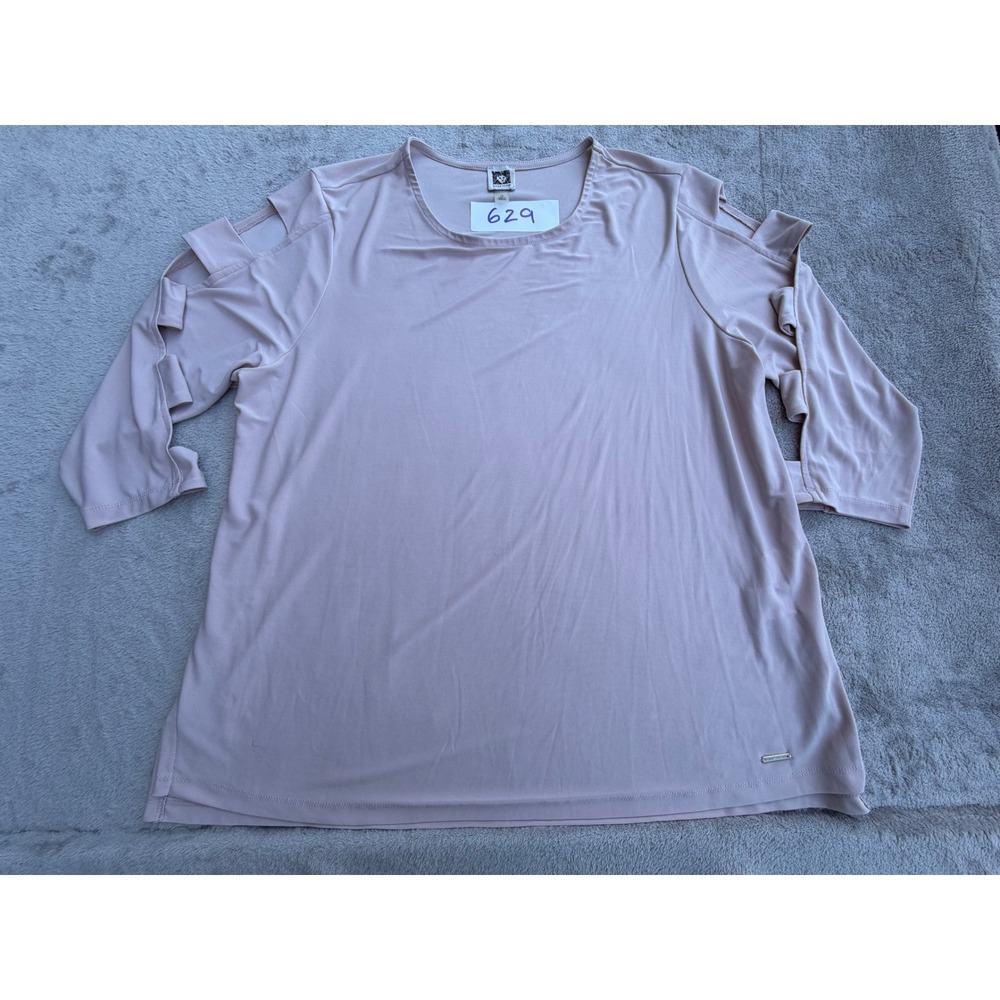 Anne Klein Blouse Womens 1X Mauve Cold Shoulder Ladder Sleeve Top